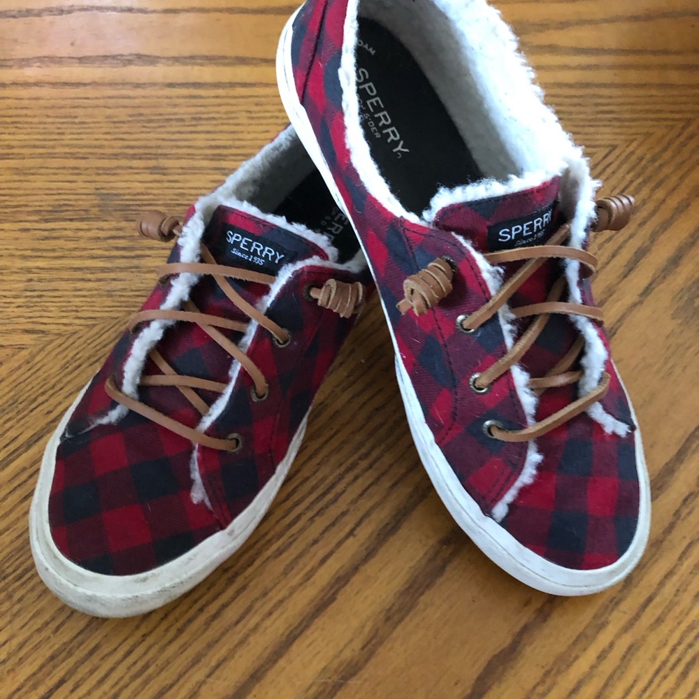 Sperry red plaid leather laces